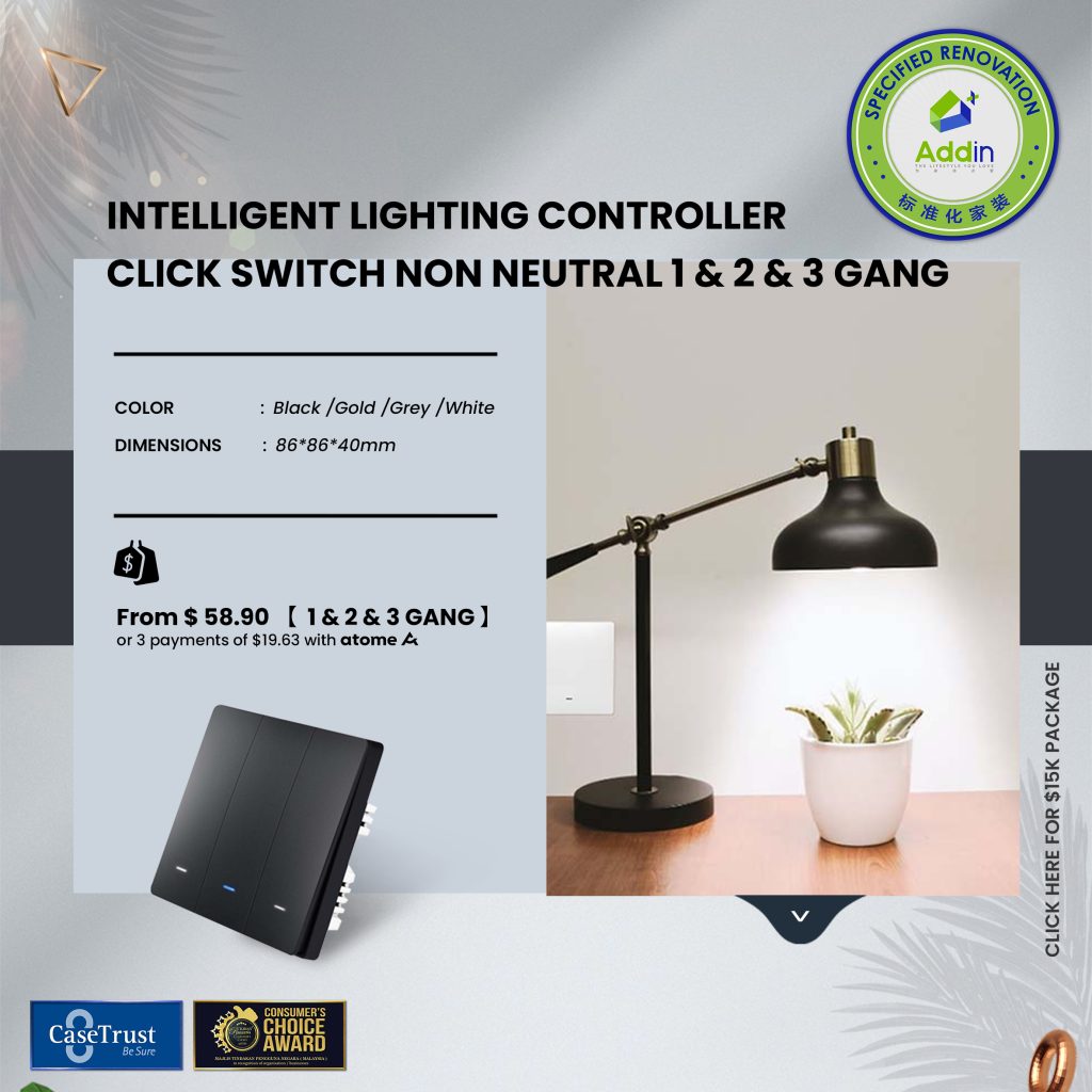 Intelligent Lighting Controller Click Switch Non Neutral 1 & 2 & 3 Gang
